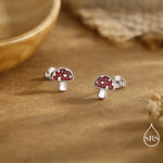 Mushroom Stud Earrings in Sterling Silver, Hand Painted Enamel, Fly Agaric, Nature Inspired Plant Earrings, Fungus Earrings