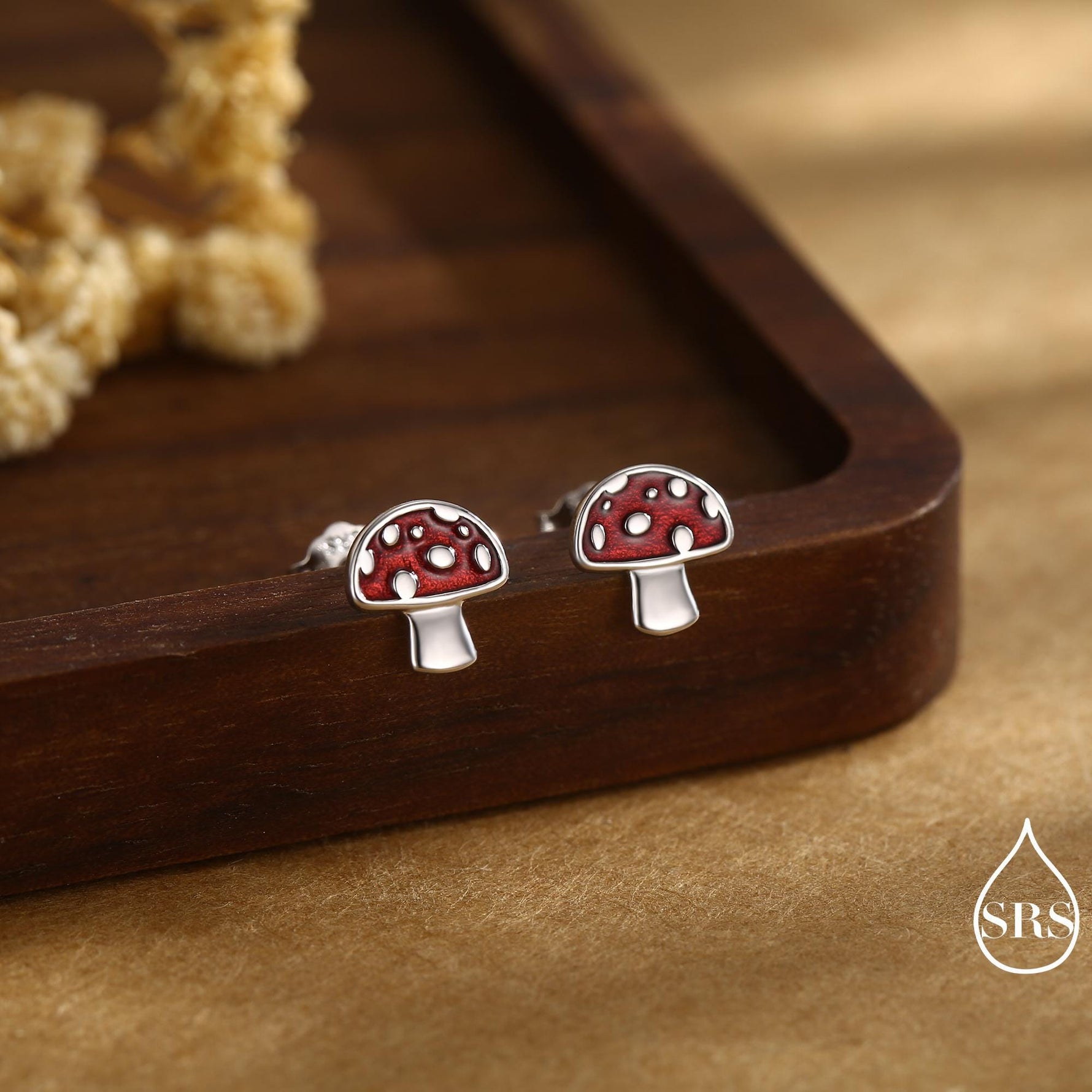 Mushroom Stud Earrings in Sterling Silver, Hand Painted Enamel, Fly Agaric, Nature Inspired Plant Earrings, Fungus Earrings