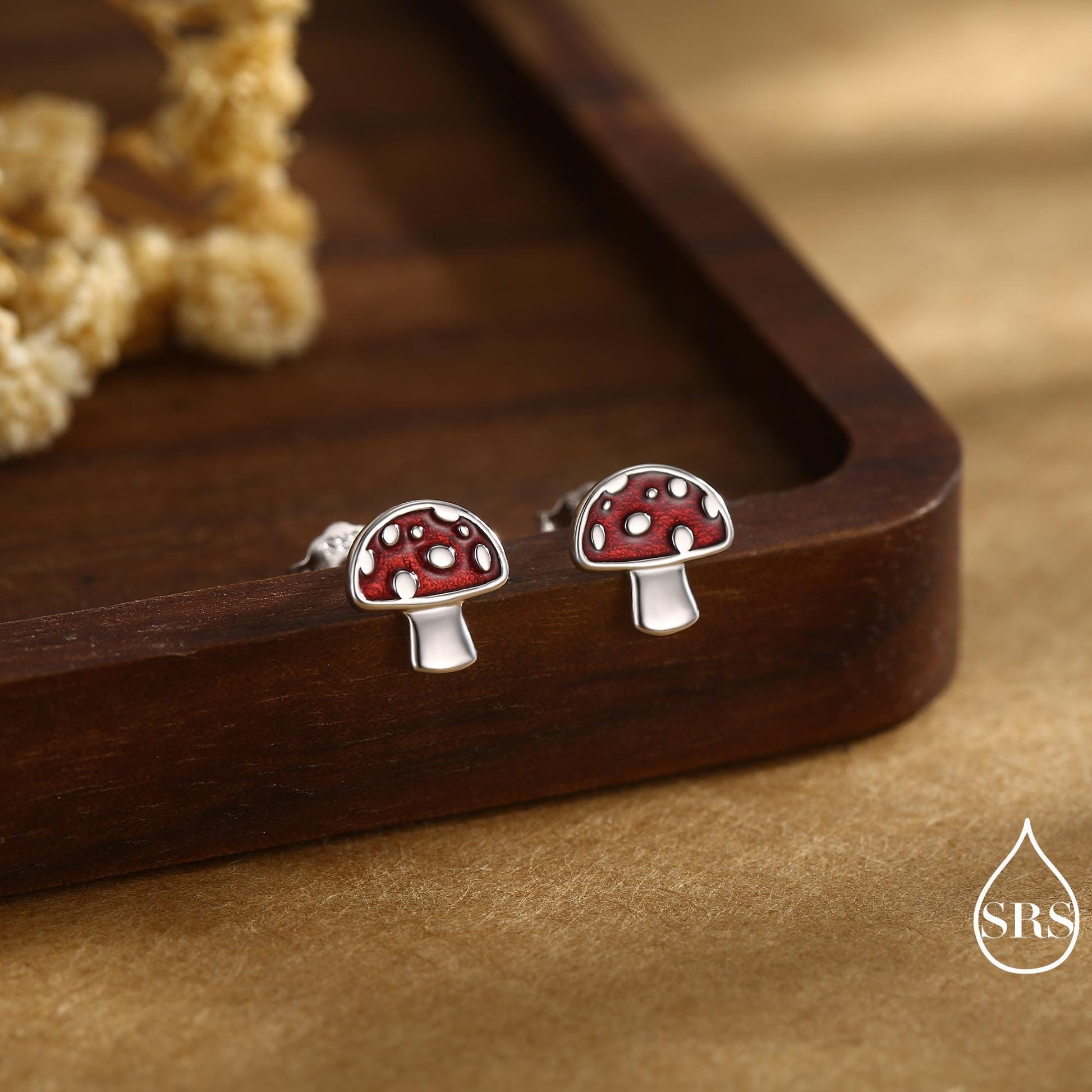 Mushroom Stud Earrings in Sterling Silver, Hand Painted Enamel, Fly Agaric, Nature Inspired Plant Earrings, Fungus Earrings