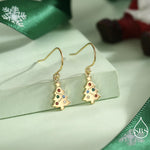 Dainty Christmas Tree Drop Hook Earrings in Sterling Silver, Silver, Gold or Rose Gold Finish, Tiny Xmas Tree Earrings, Christmas Earrings