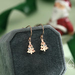 Dainty Christmas Tree Drop Hook Earrings in Sterling Silver, Silver, Gold or Rose Gold Finish, Tiny Xmas Tree Earrings, Christmas Earrings
