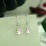 Dainty Christmas Tree Drop Hook Earrings in Sterling Silver, Silver, Gold or Rose Gold Finish, Tiny Xmas Tree Earrings, Christmas Earrings