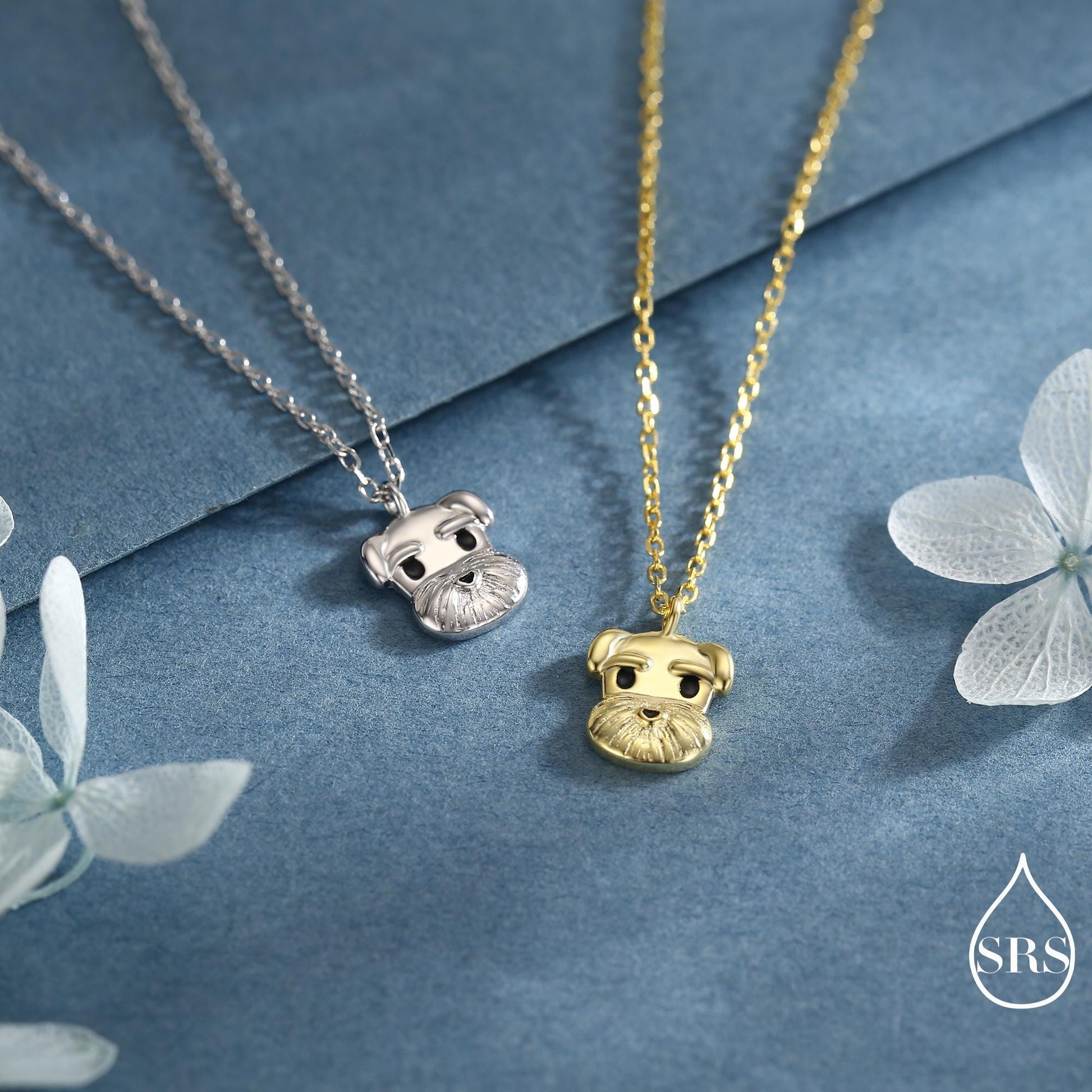 Schnauzer Dog Pendant Necklace in Sterling Silver, Shark Necklace, Small Schnauzer Pendant, Silver or Gold, Schnauzer Necklace