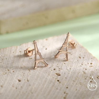 Sterling Silver Eiffel Tower Stud Earrings – Minimalist Paris Inspired Jewellery – Available in Silver, Gold or Rose Gold Finish