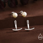 Sterling Silver Natural Freshwater Pearl and Bar Jacket Earrings, Silver or Gold or Rose Gold Finish, Genuine Pearl Ear Jacket