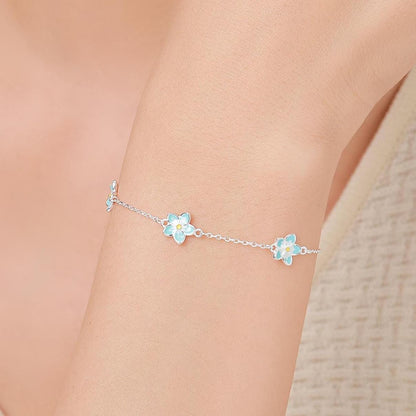 Enamel Forget Me Not Flower Trio Bracelet in Sterling Silver, Flower Bracelet, Blossom Bracelet, Forget-me-not Flower Bracelet
