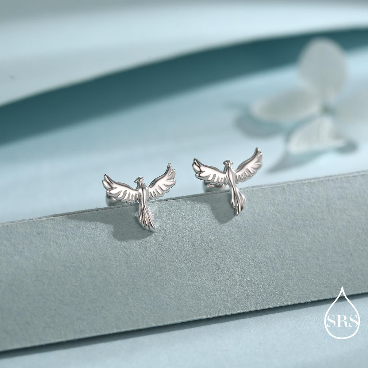 Phoenix Screw Back /Flat Back /Stud Earrings in Sterling Silver, Silver or Gold or Rose Gold Finish, Phoenix Earrings