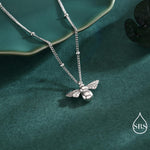 Tiny Bumble Bee Pendant Necklace in Sterling Silver, Silver or Gold, Beaded Chain, Satellite Chain, Nature Inspired Animal Jewellery