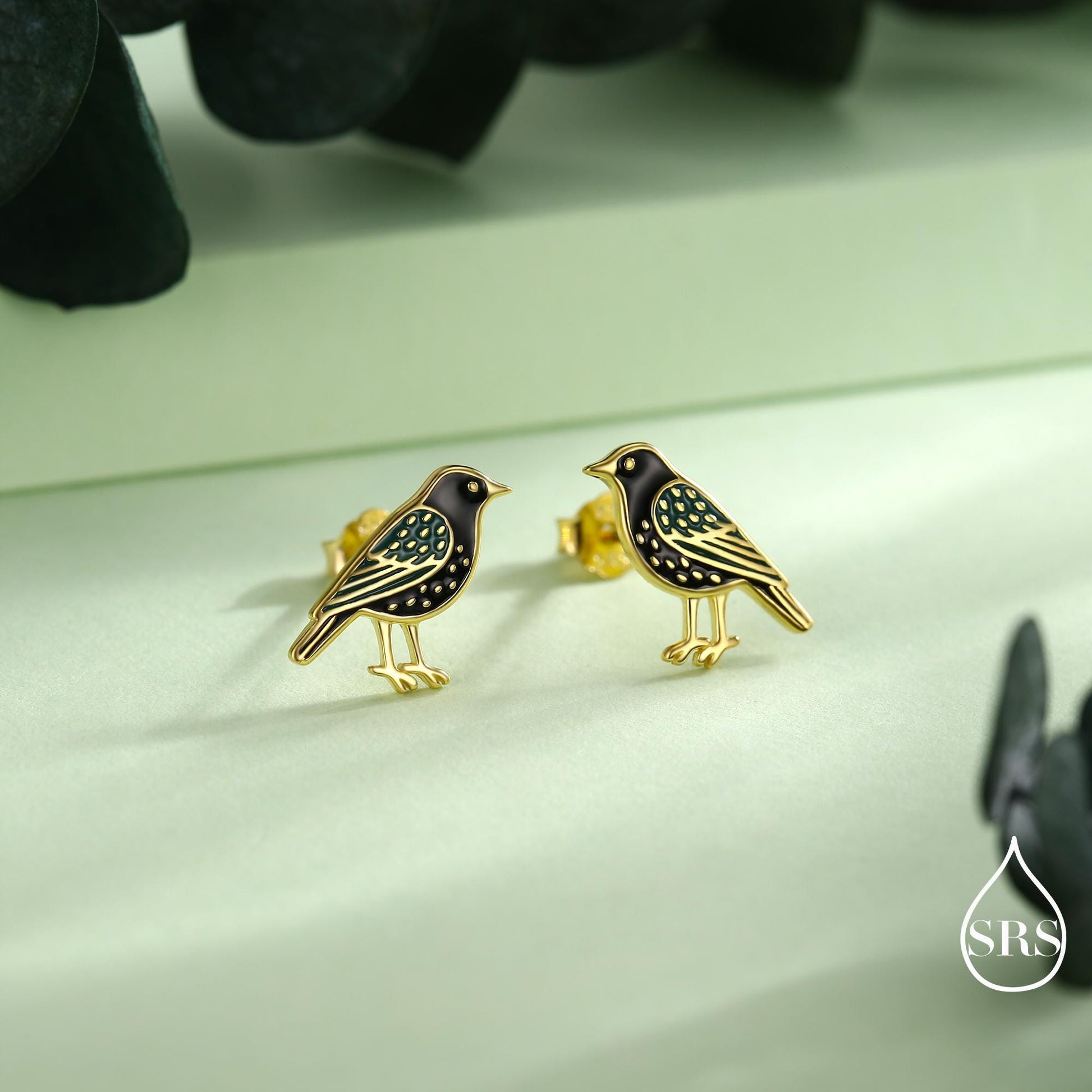 Starling Bird Stud Earrings in Sterling Silver, Silver or Gold, British Bird Earrings, Nature Inspired Animal Earrings