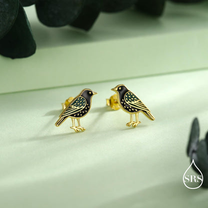 Starling Bird Stud Earrings in Sterling Silver, Silver or Gold, British Bird Earrings, Nature Inspired Animal Earrings