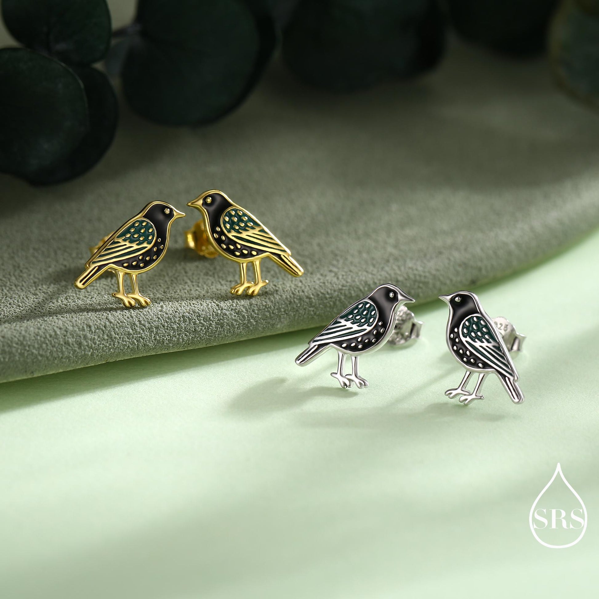 Starling Bird Stud Earrings in Sterling Silver, Silver or Gold, British Bird Earrings, Nature Inspired Animal Earrings