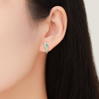 Blue-and-yellow Macaw Parrot Bird Stud Earrings in Sterling Silver, Silver or Gold, British Bird Earrings, Nature Inspired Animal Earrings