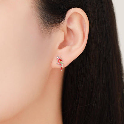 Mismatched Macaw Parrot Bird Stud Earrings in Sterling Silver, Silver or Gold, Asymmetric Bird Earrings, Nature Inspired Animal Earrings