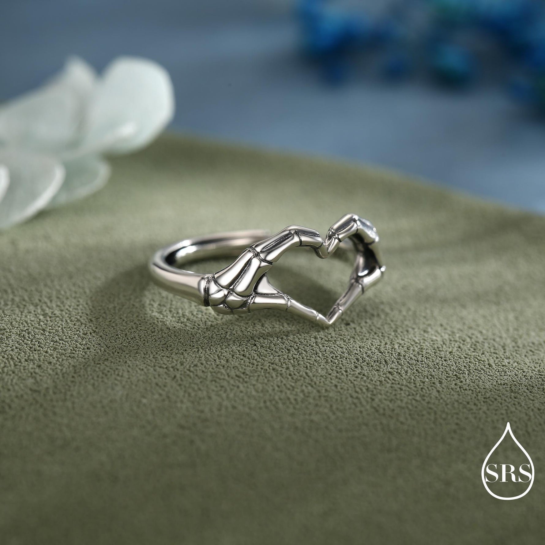 Skeleton Hands Heart Sterling Silver Ring – Gothic Love Collection - Adjustable Size