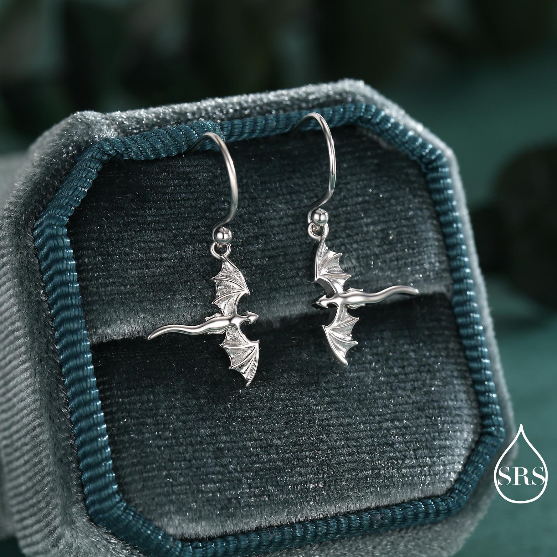 Flying Dragon Drop Hook Earrings in Sterling Silver, Silver, Gold or Rose Gold Finish, Sterling Silver Delicate Dragon Dangle Earrings