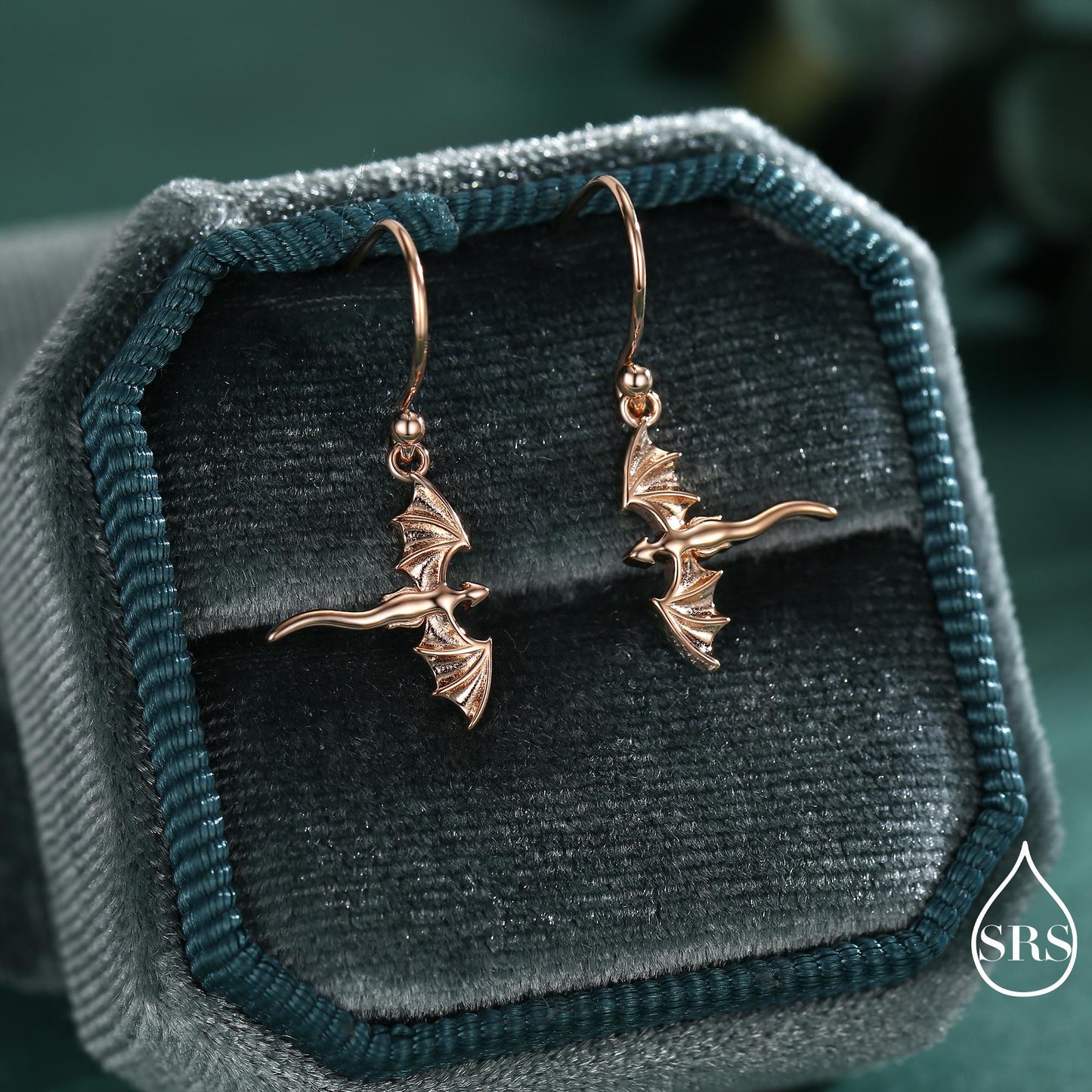 Flying Dragon Drop Hook Earrings in Sterling Silver, Silver, Gold or Rose Gold Finish, Sterling Silver Delicate Dragon Dangle Earrings