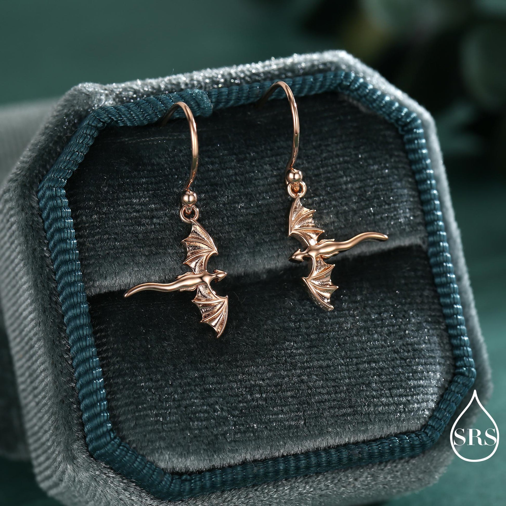 Flying Dragon Drop Hook Earrings in Sterling Silver, Silver, Gold or Rose Gold Finish, Sterling Silver Delicate Dragon Dangle Earrings