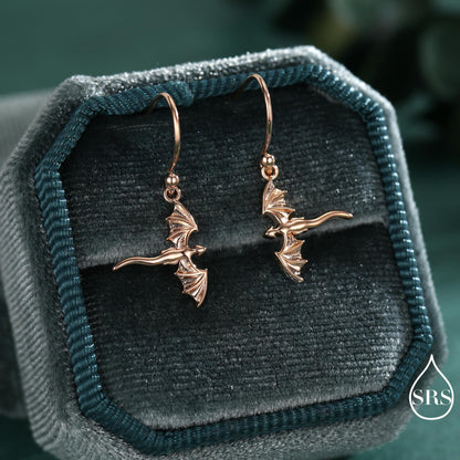 Flying Dragon Drop Hook Earrings in Sterling Silver, Silver, Gold or Rose Gold Finish, Sterling Silver Delicate Dragon Dangle Earrings