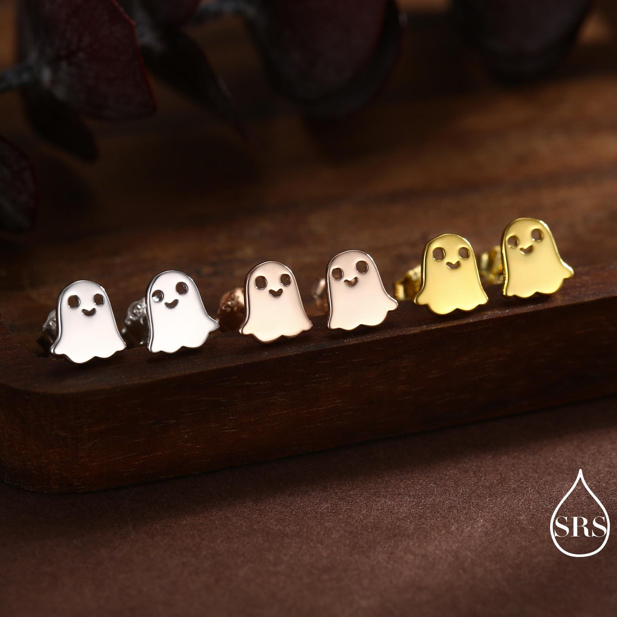 Tiny Little Cute Ghost Stud Earrings in Sterling Silver