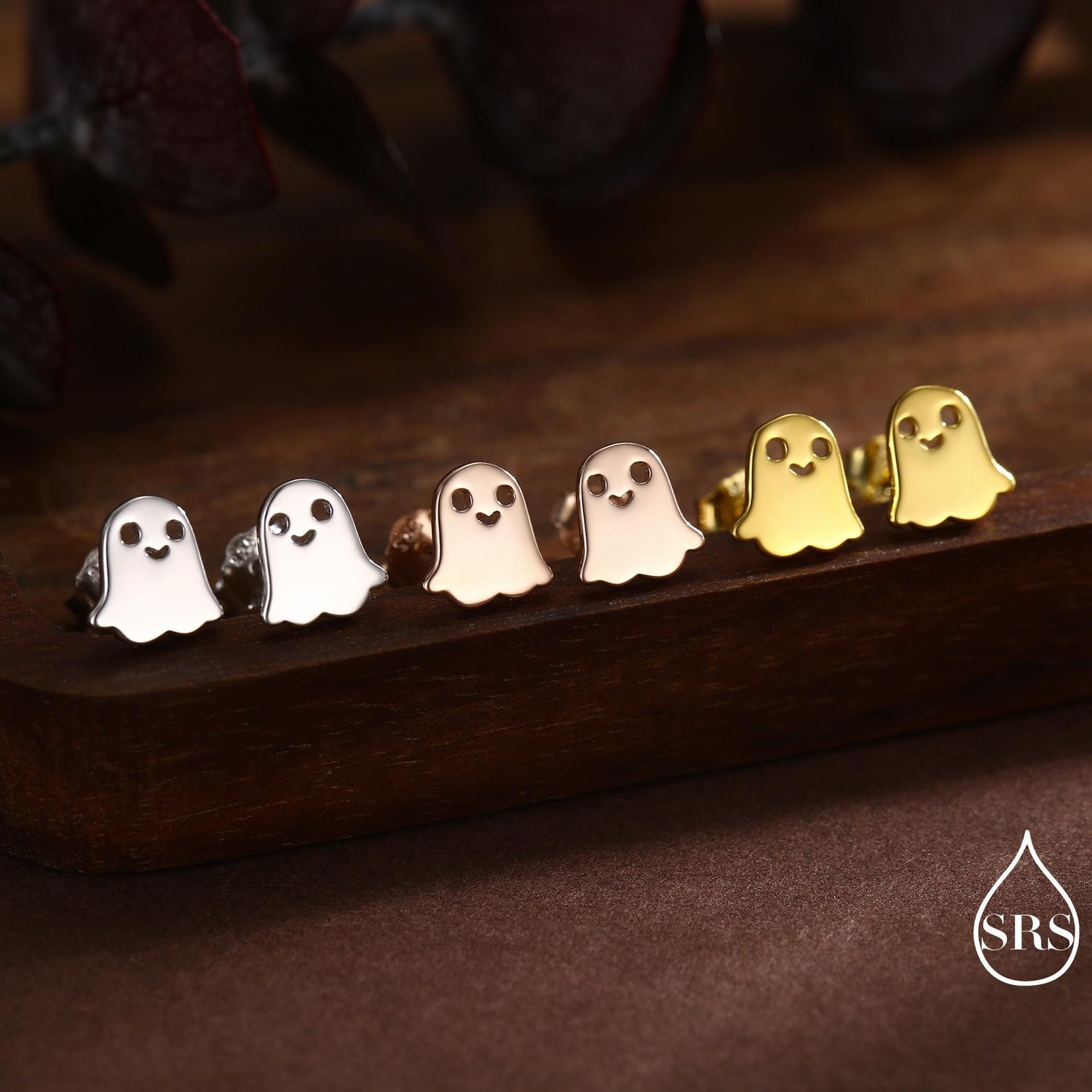 Tiny Little Cute Ghost Stud Earrings in Sterling Silver
