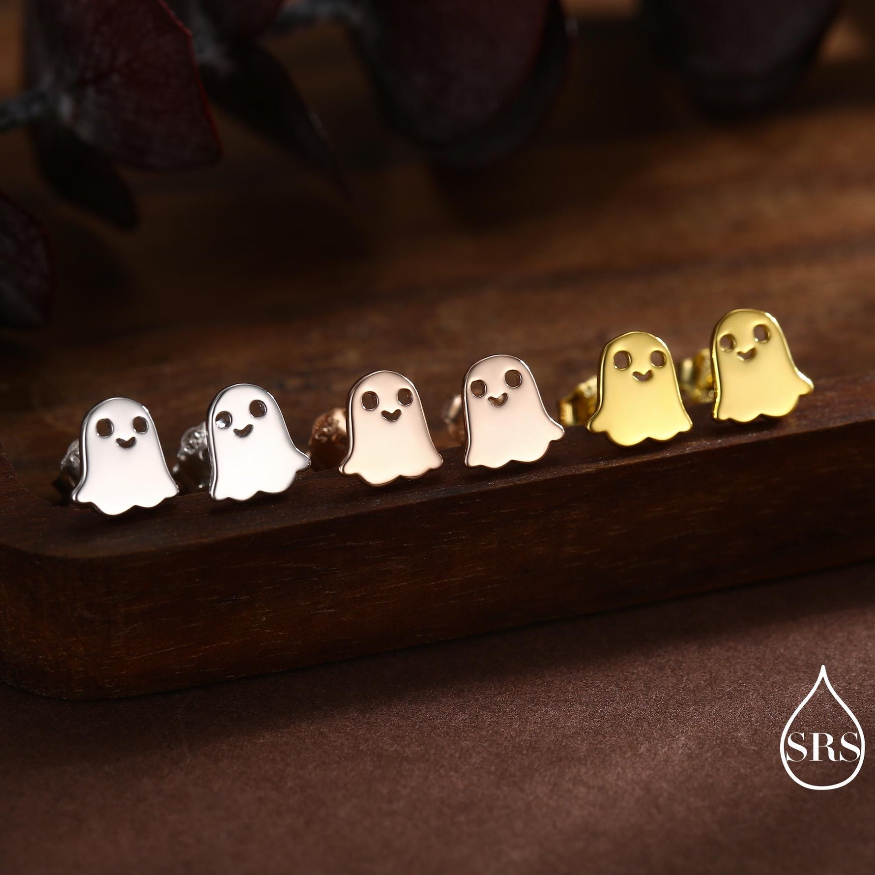 Tiny Little Cute Ghost Stud Earrings in Sterling Silver