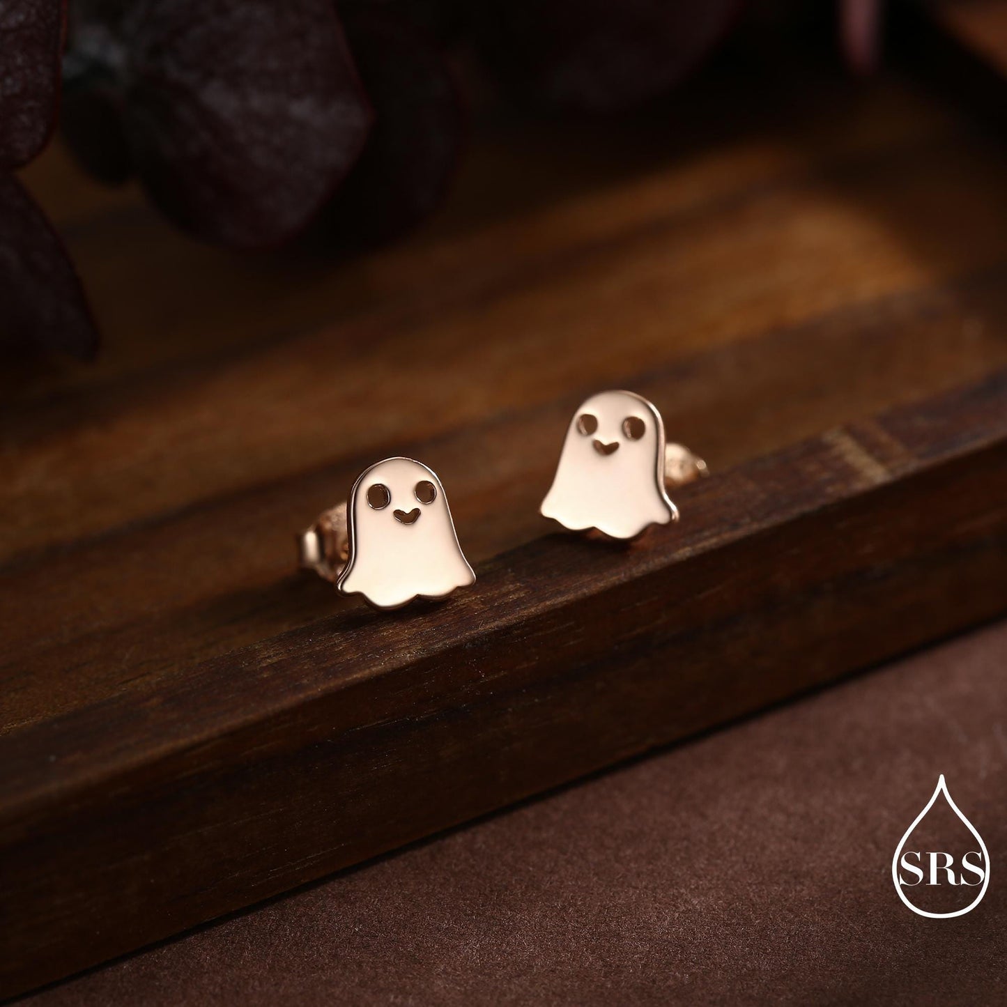 Tiny Little Cute Ghost Internally Threaded Flat Back Earrings in Sterling Silver, Silver, Gold or Rose Gold, Tiny Ghost Screw Back Earrings