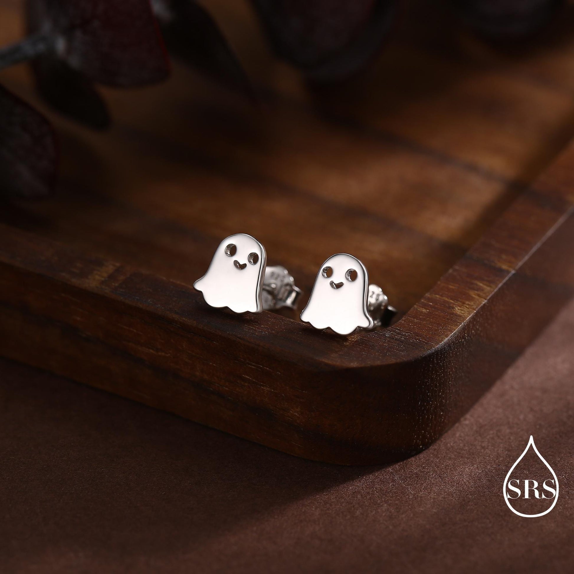 Tiny Little Cute Ghost Internally Threaded Flat Back Earrings in Sterling Silver, Silver, Gold or Rose Gold, Tiny Ghost Screw Back Earrings