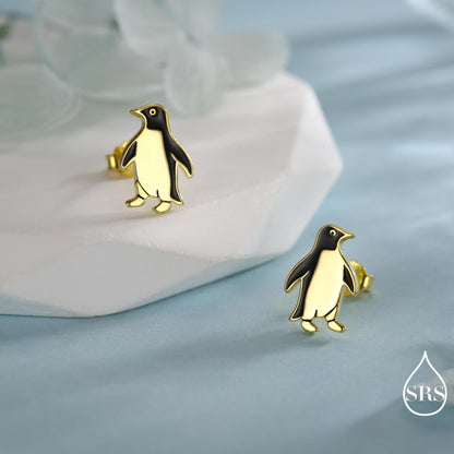 Enamel Penguin Stud Earrings in Sterling Silver, Winter Earrings, Penguin Earrings, Christmas Earrings, Animal Jewellery