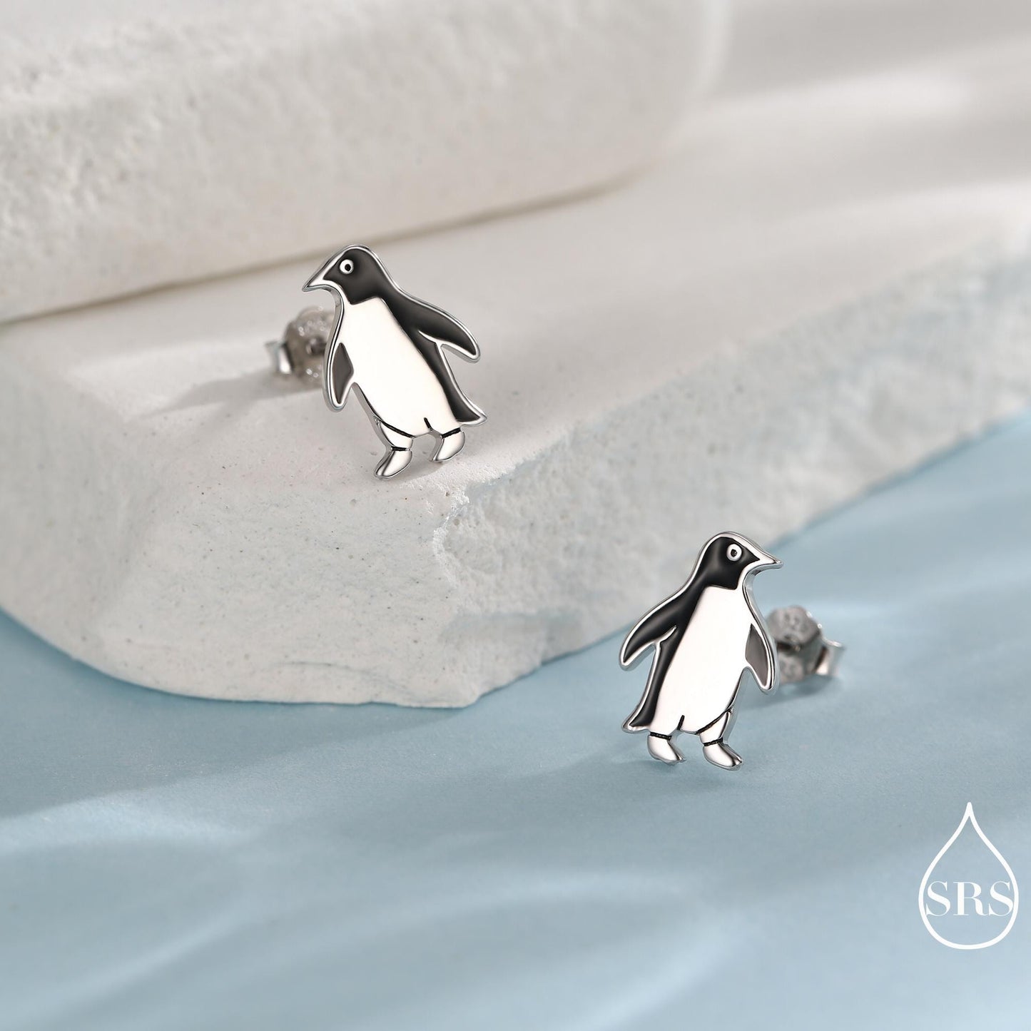 Enamel Penguin Stud Earrings in Sterling Silver, Winter Earrings, Penguin Earrings, Christmas Earrings, Animal Jewellery