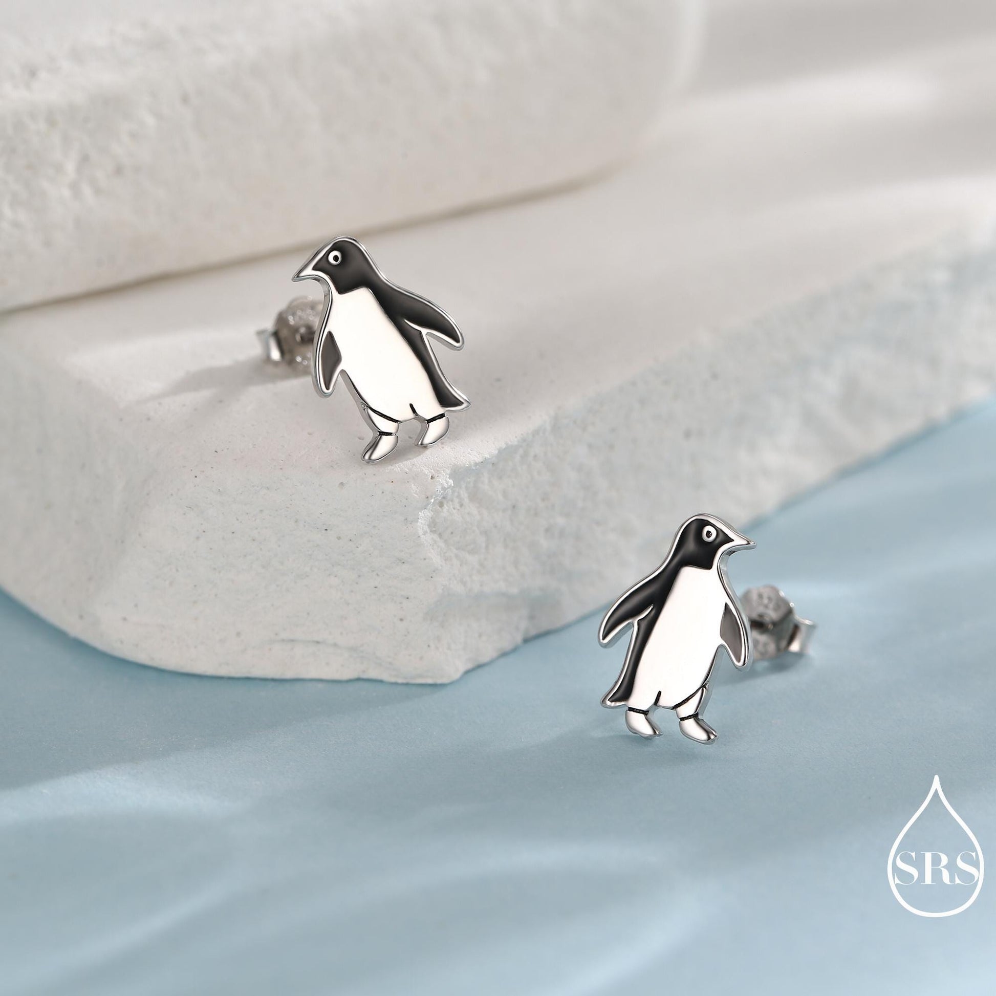 Enamel Penguin Stud Earrings in Sterling Silver, Winter Earrings, Penguin Earrings, Christmas Earrings, Animal Jewellery