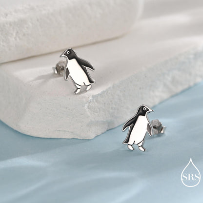 Enamel Penguin Stud Earrings in Sterling Silver, Winter Earrings, Penguin Earrings, Christmas Earrings, Animal Jewellery