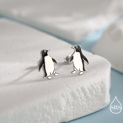 Enamel Penguin Stud Earrings in Sterling Silver, Winter Earrings, Penguin Earrings, Christmas Earrings, Animal Jewellery