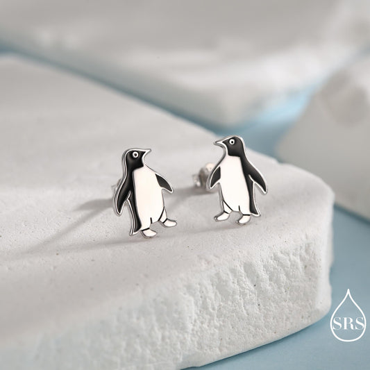 Enamel Penguin Stud Earrings in Sterling Silver, Winter Earrings, Penguin Earrings, Christmas Earrings, Animal Jewellery