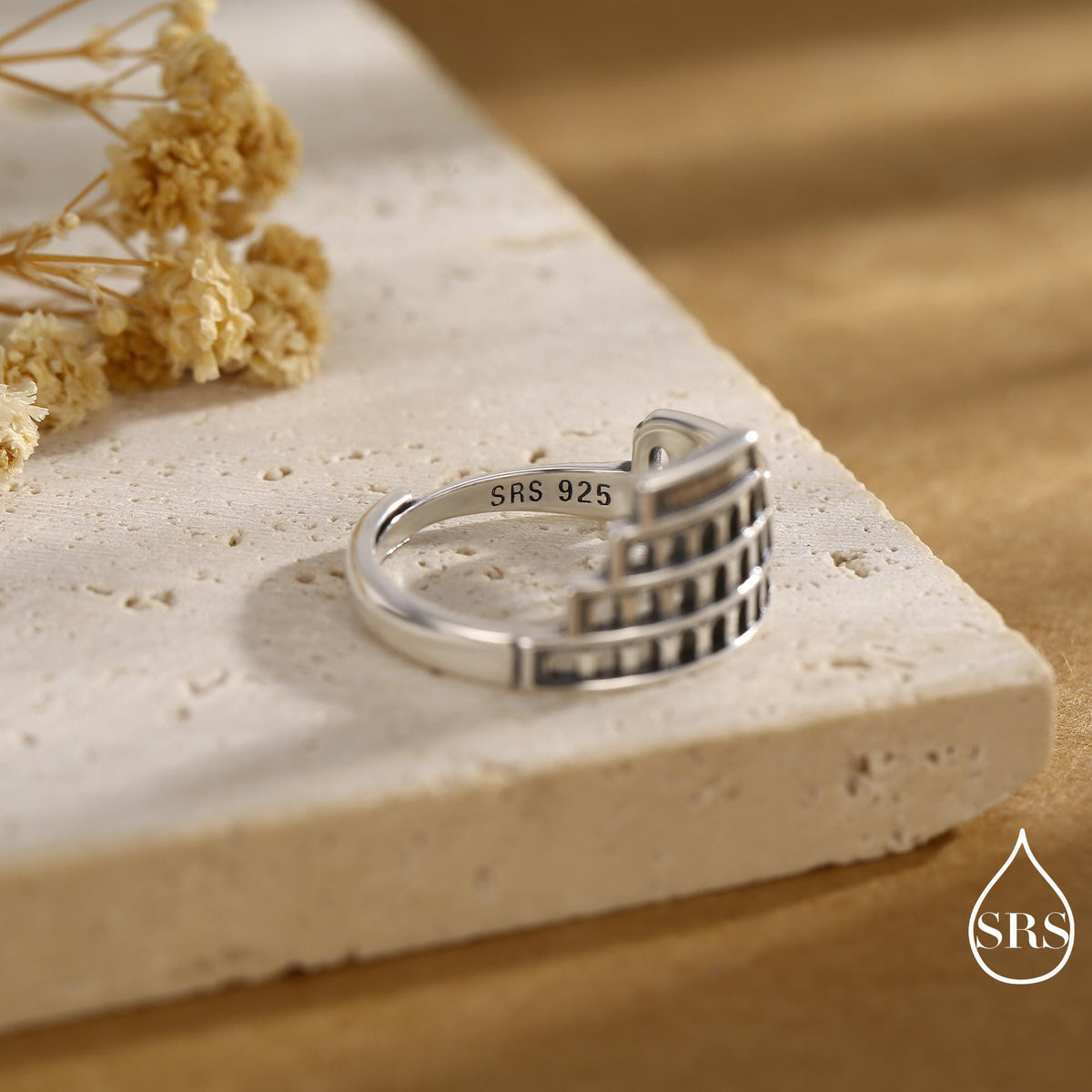 Colosseum Inspired Sterling Silver Adjustable Ring – Ancient Rome Collection - Oxidised Silver Chunky Statement Ring