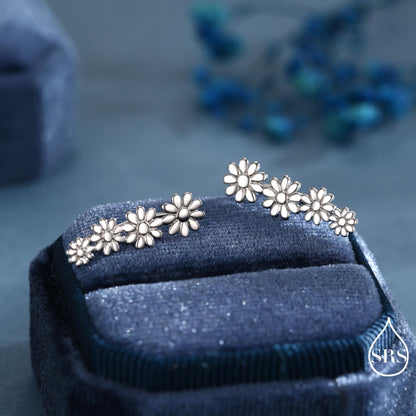 Daisy Flower Crawler Earrings in Sterling Silver, Daisy Chain, Flower Earrings, Ear Climbers, Daisy Earrings