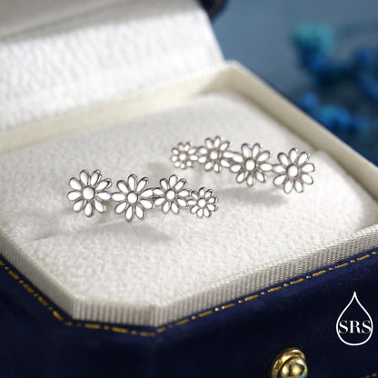 Daisy Flower Crawler Earrings in Sterling Silver, Daisy Chain, Flower Earrings, Ear Climbers, Daisy Earrings