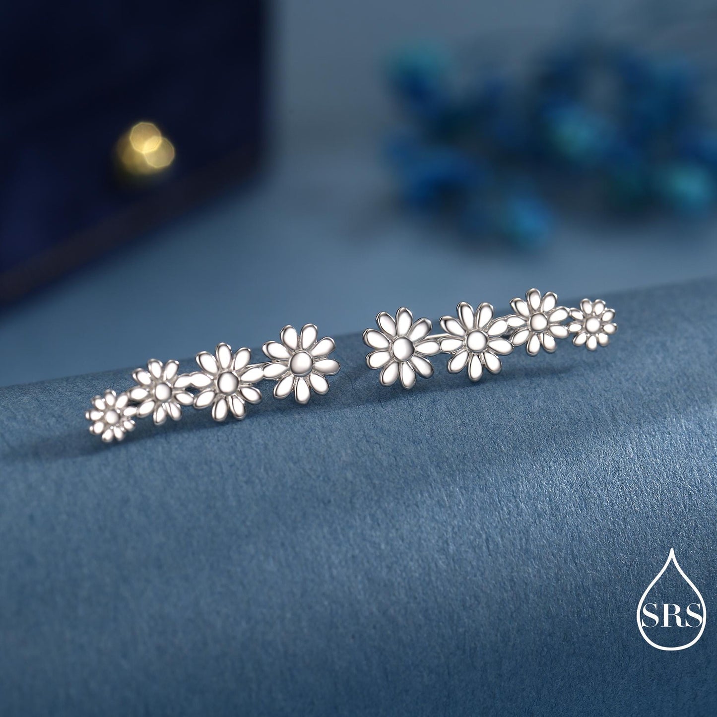 Daisy Flower Crawler Earrings in Sterling Silver, Daisy Chain, Flower Earrings, Ear Climbers, Daisy Earrings