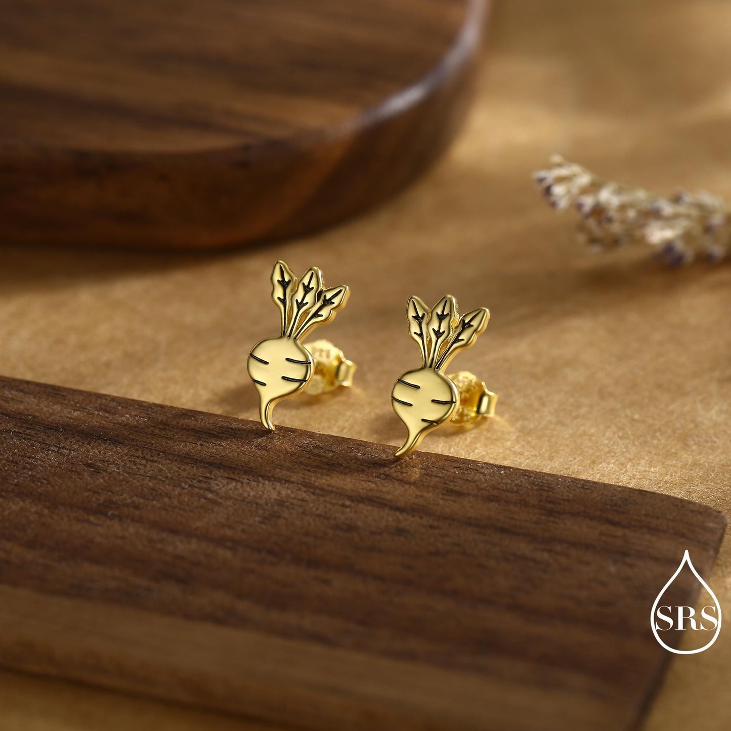 Sterling Silver Beetroot /Radish Stud Earrings – Silver or Gold or Rose Gold Finish - Vegetable Design, Minimalist Botanical Jewellery