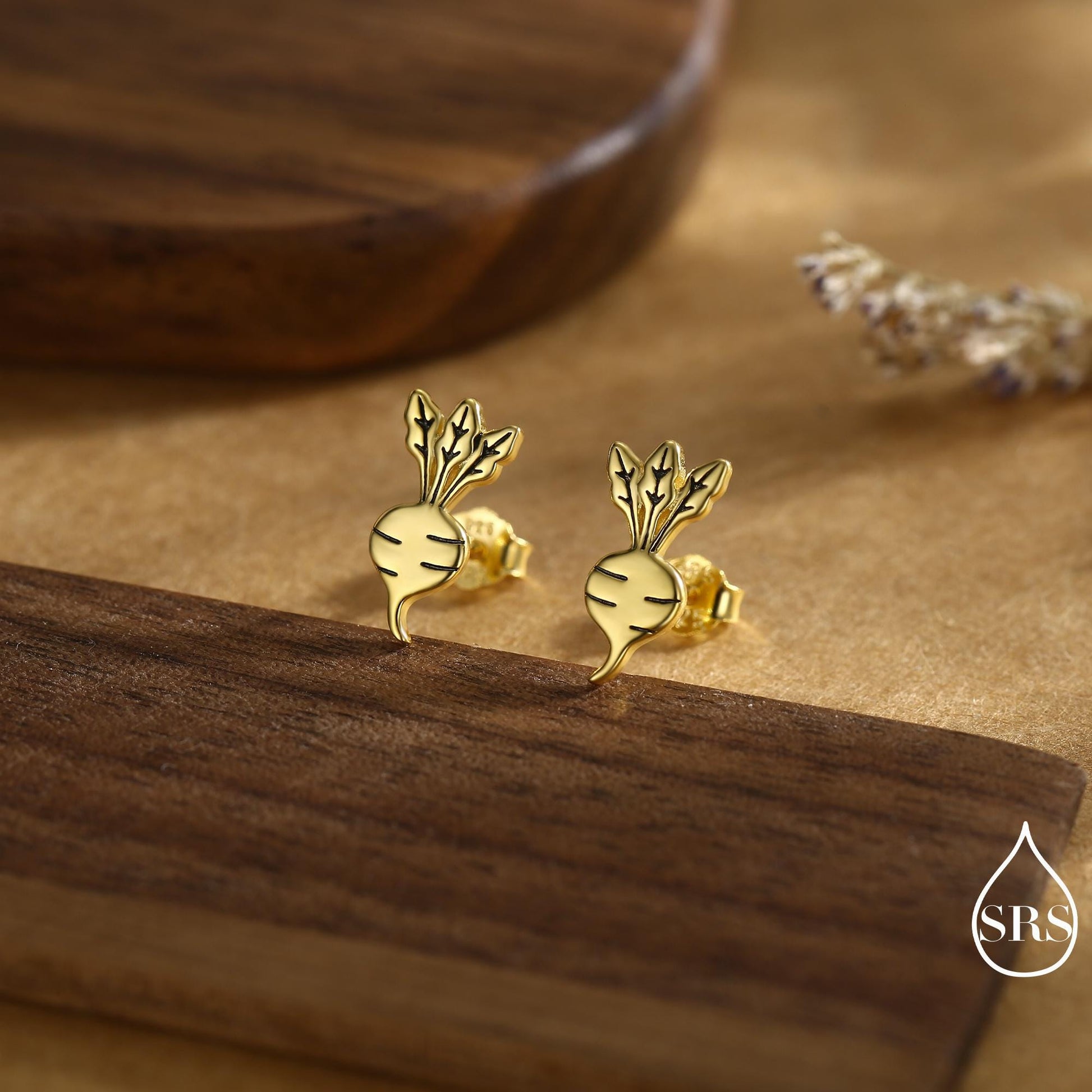 Sterling Silver Beetroot /Radish Stud Earrings – Silver or Gold or Rose Gold Finish - Vegetable Design, Minimalist Botanical Jewellery