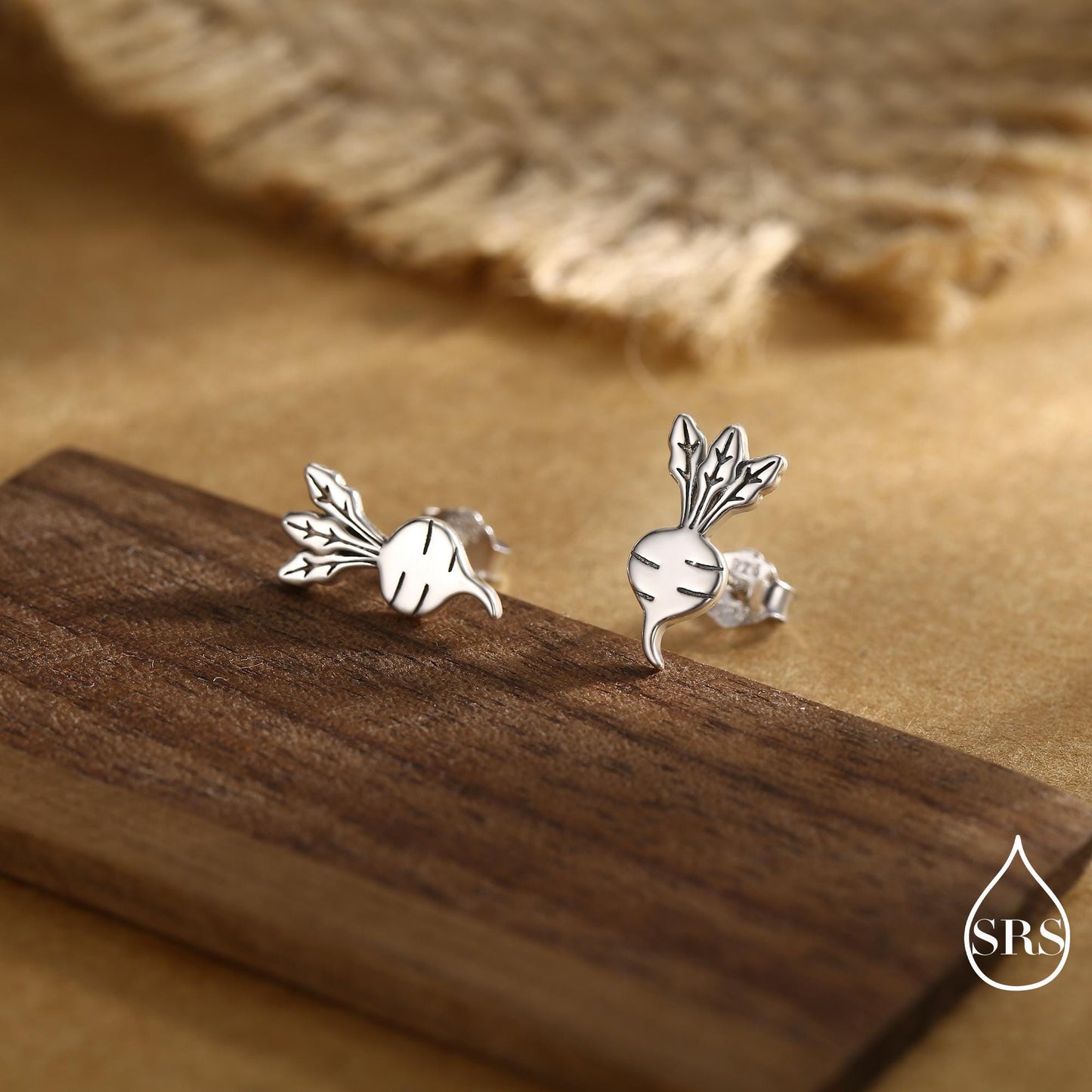 Sterling Silver Beetroot /Radish Stud Earrings – Silver or Gold or Rose Gold Finish - Vegetable Design, Minimalist Botanical Jewellery