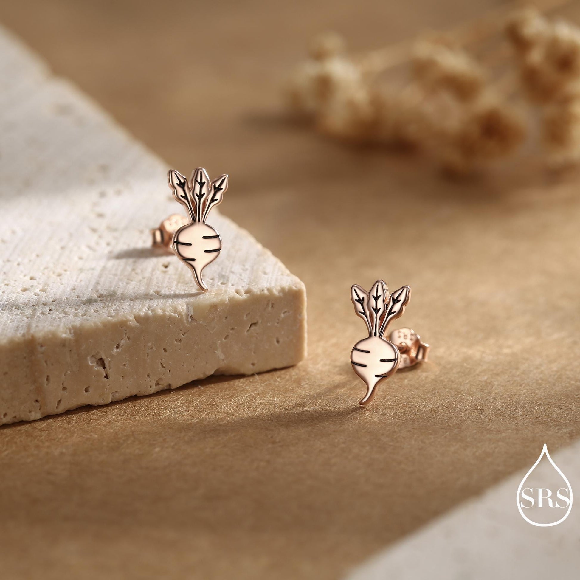 Sterling Silver Beetroot /Radish Stud Earrings – Silver or Gold or Rose Gold Finish - Vegetable Design, Minimalist Botanical Jewellery