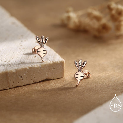 Sterling Silver Beetroot /Radish Stud Earrings – Silver or Gold or Rose Gold Finish - Vegetable Design, Minimalist Botanical Jewellery
