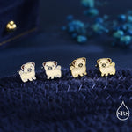 Sterling Silver Pug Stud Earrings – Cute Dog Jewellery - Enamel Puppy Earrings - Silver or Gold or Rose Gold Finish