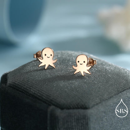 Sterling Silver Octopus Stud Earrings – Cute Sea Creature Jewellery, Minimal Ocean Gift – Silver, Gold or Rose Gold Finish