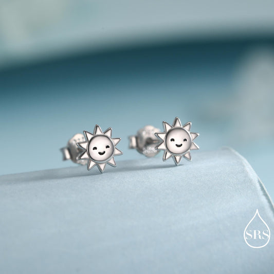 Tiny Sun Stud Earrings in Sterling Silver, Silver Gold or Rose Gold Finish, Sun Earrings, Celestial Earrings