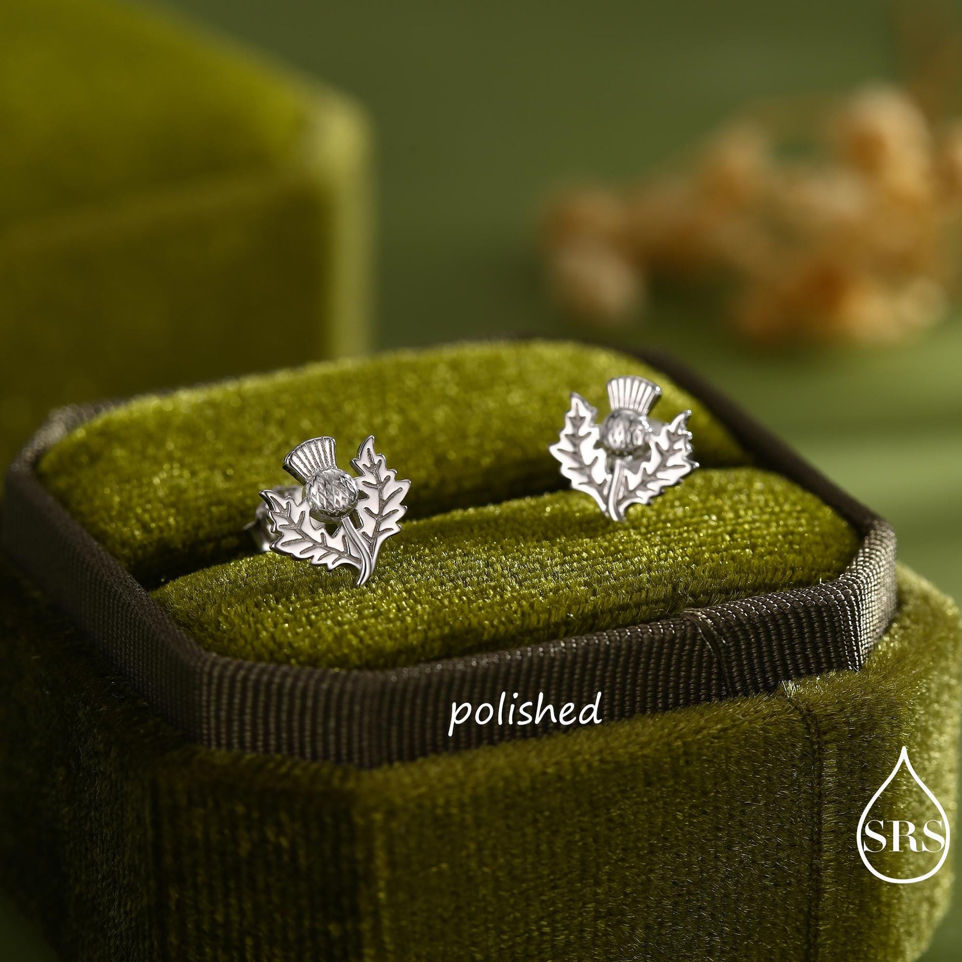 Thistle Flower Stud Earrings in Sterling Silver - Available in Four Finishes - Scottish Flower Blossom Stud Earrings