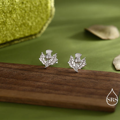 Thistle Flower Stud Earrings in Sterling Silver - Available in Four Finishes - Scottish Flower Blossom Stud Earrings