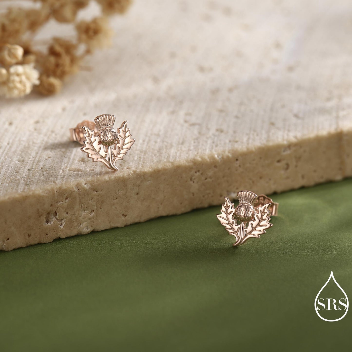 Thistle Flower Stud Earrings in Sterling Silver - Available in Four Finishes - Scottish Flower Blossom Stud Earrings