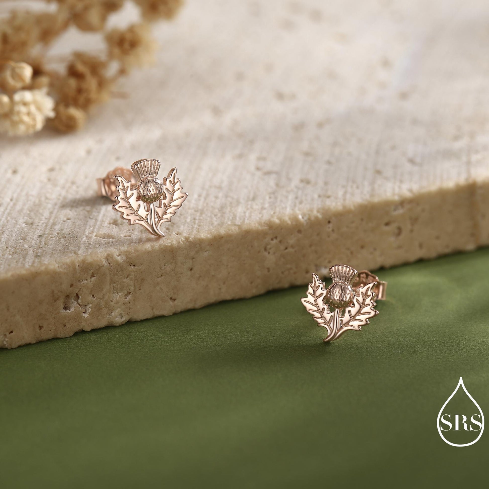 Thistle Flower Stud Earrings in Sterling Silver - Available in Four Finishes - Scottish Flower Blossom Stud Earrings