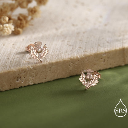 Thistle Flower Stud Earrings in Sterling Silver - Available in Four Finishes - Scottish Flower Blossom Stud Earrings